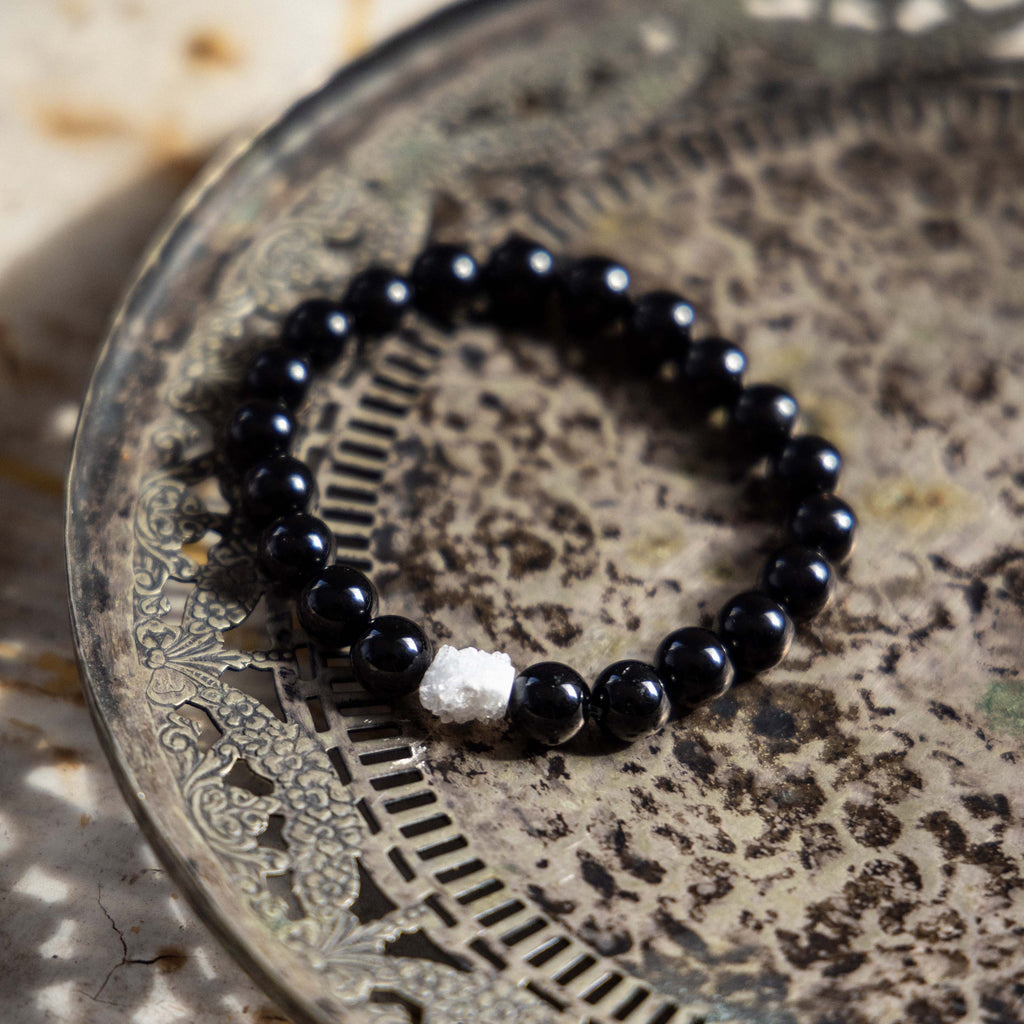 Single Black Tourmaline Crystal Bead Bracelet