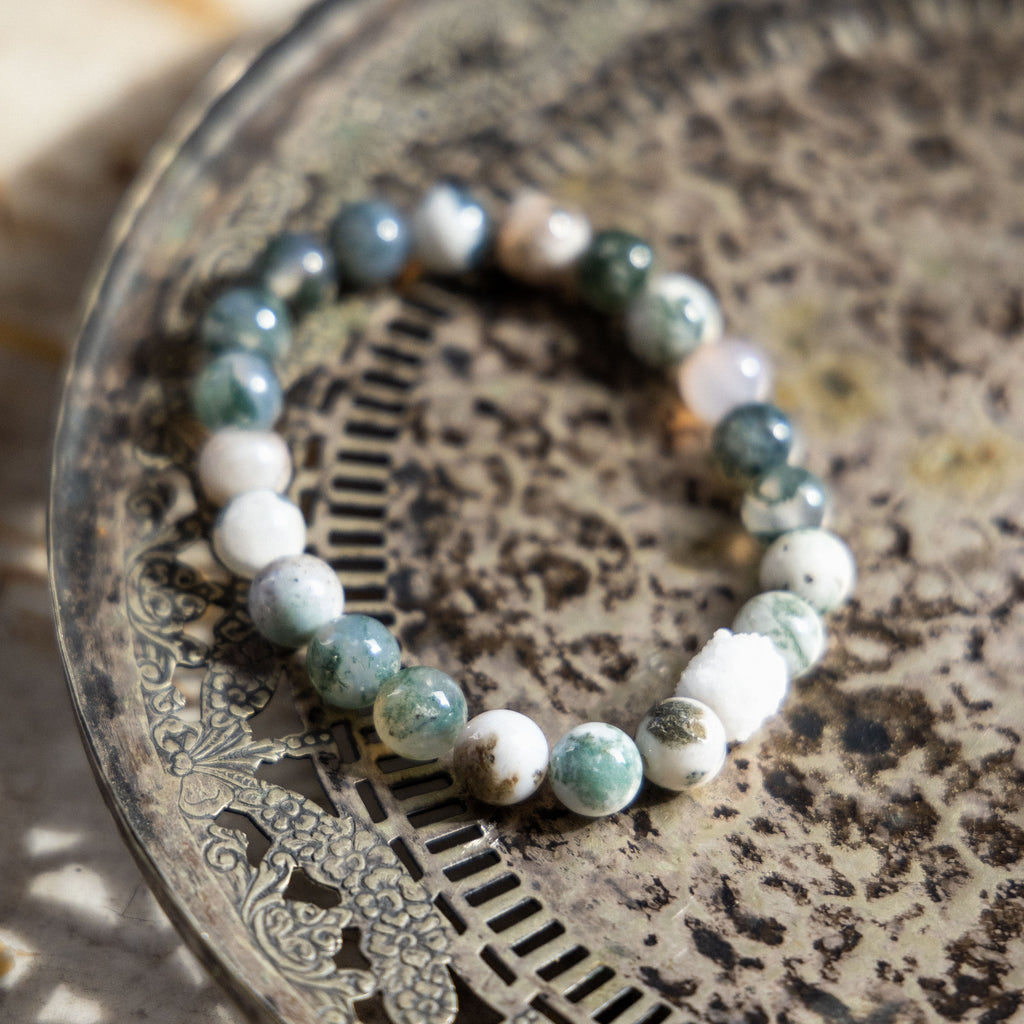 Moss Agate Crystal Bead Bracelet