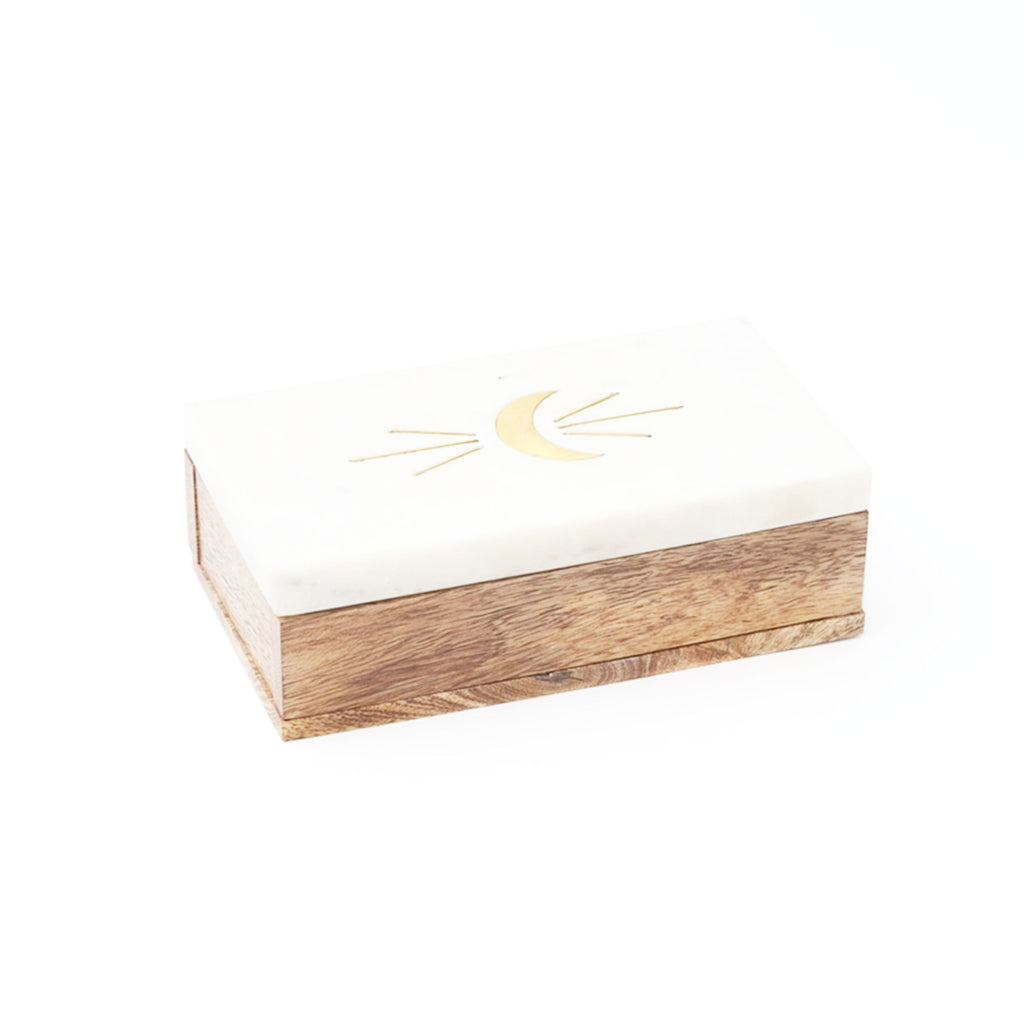 Crescent Moon Wood and Marble Box