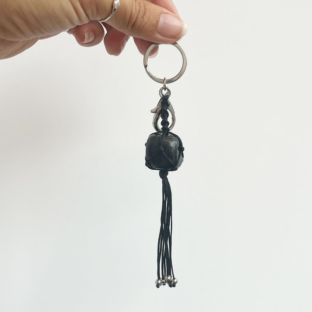 Black Tourmaline Woven Keychain