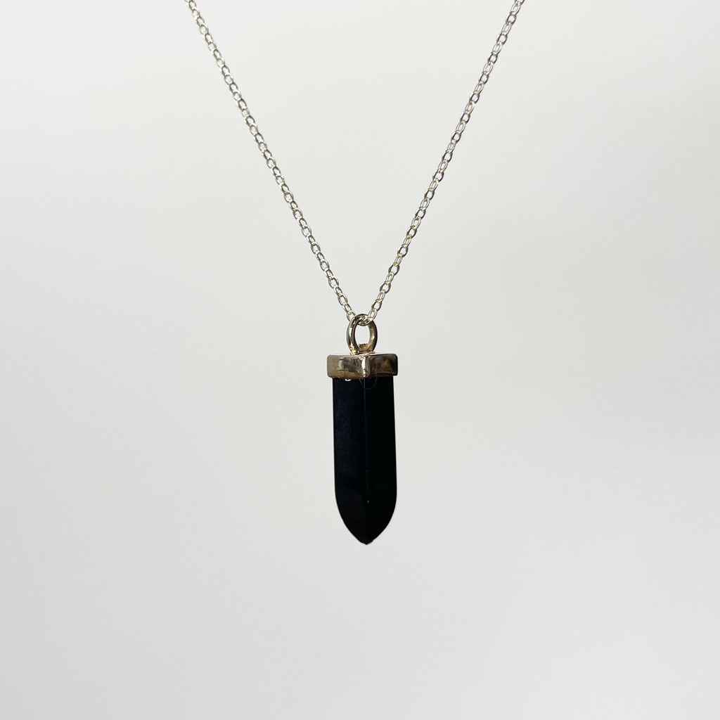 Black Tourmaline Point Necklace in Sterling Silver