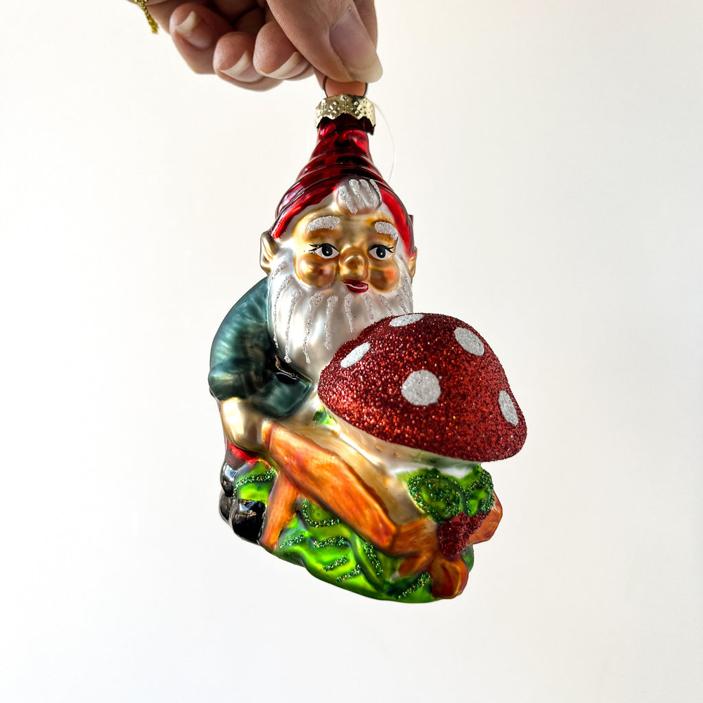 Gnome with Mushroom Ornament