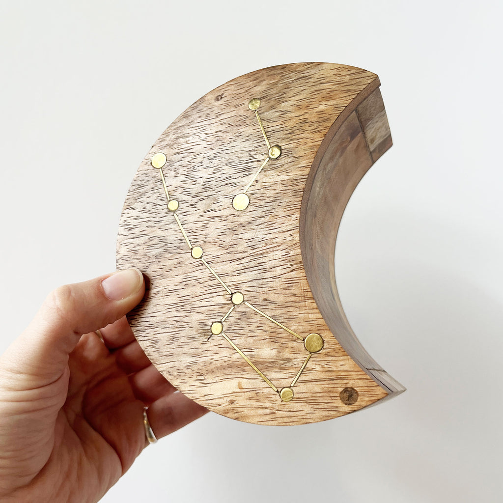 Crescent Moon Wood and Brass Pivot Box