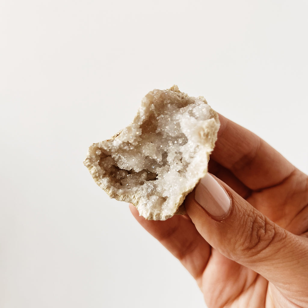 Druzy and sparkly white geode